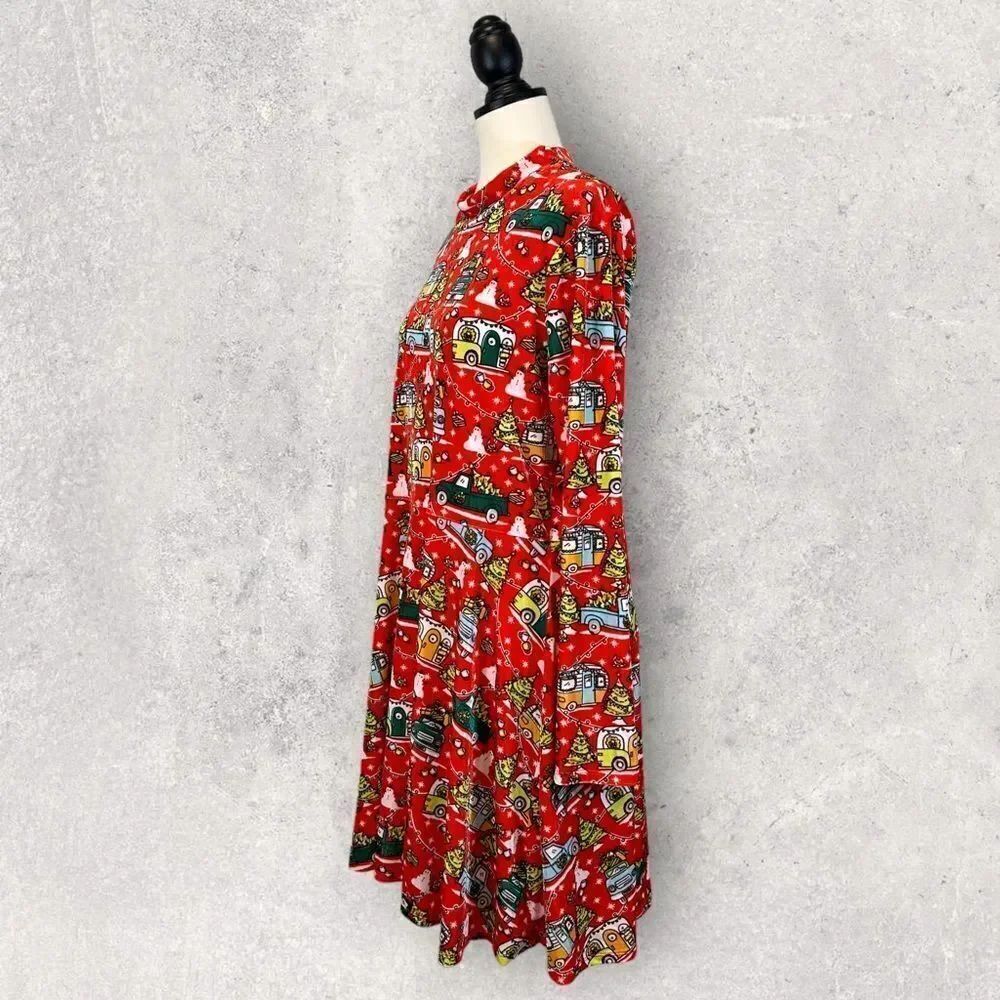 Born Famous Ugly Christmas Sweater Dress Red Long Sleeve Fit & Flare Size XXL - Picture 6 of 12
